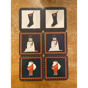 Vintage PIMPERNEL Set 6 Assorted Christmas Coasters Cork Back Made in England